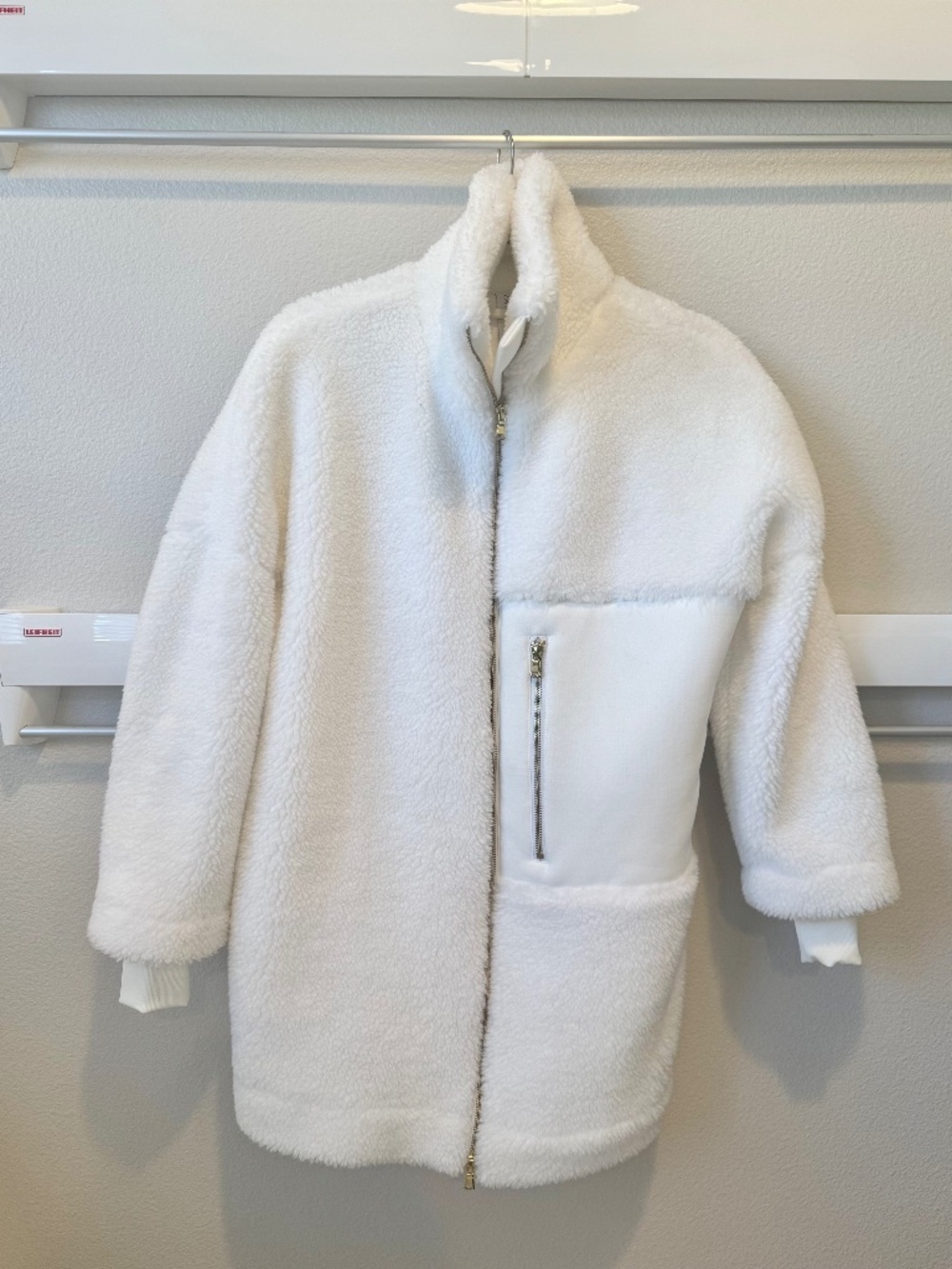 Varley Ivory White Faux Fur Sherpa Jacket Gold Zip XS